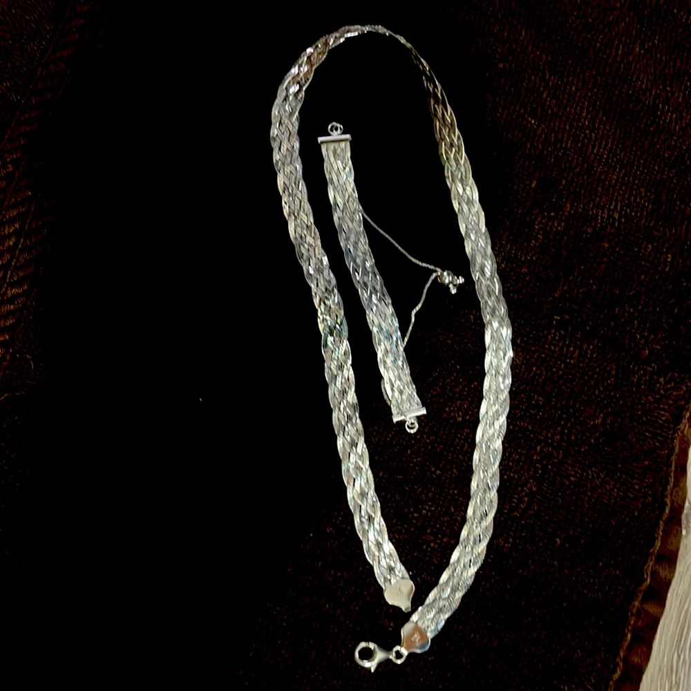 Stamped silver necklace and matching bracelet